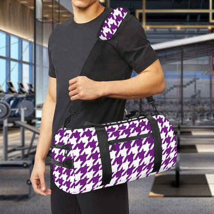 Purple And White Houndstooth Print Gym Bag