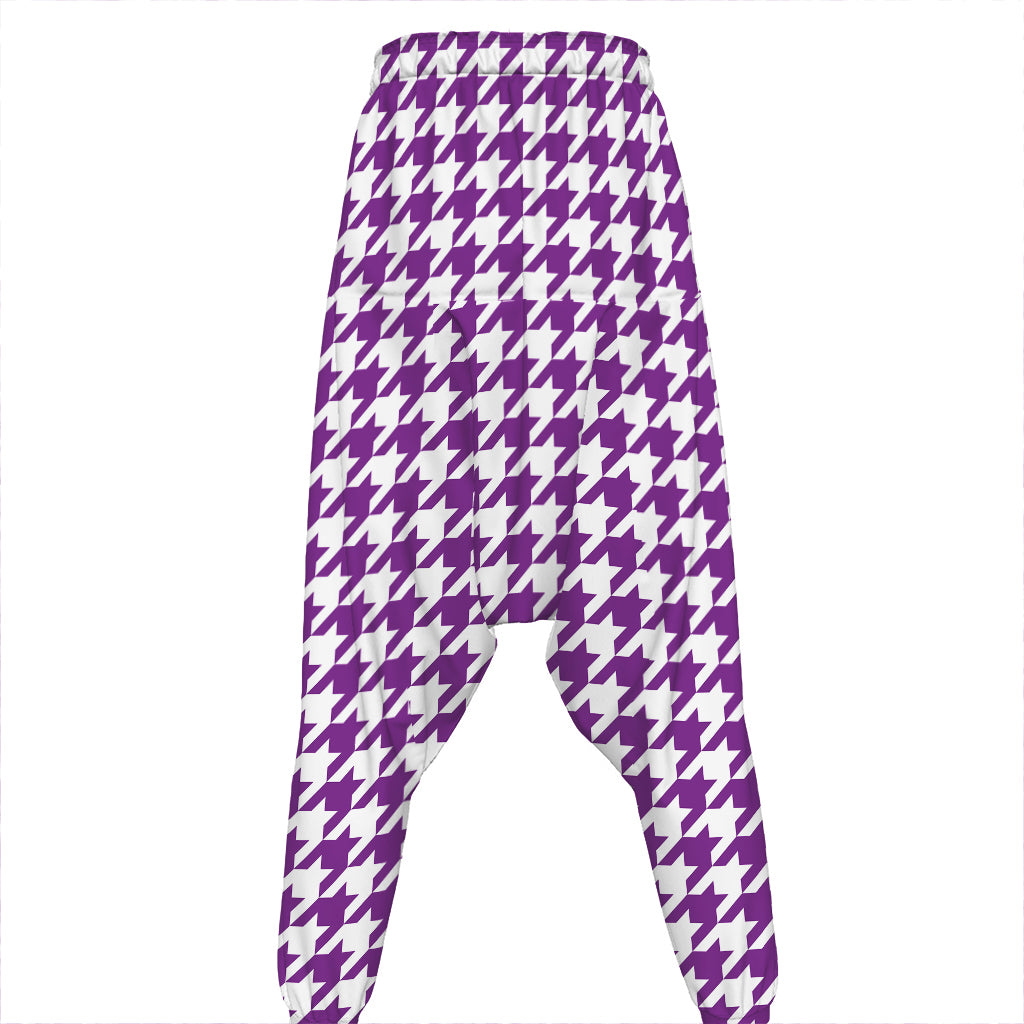 Purple And White Houndstooth Print Hammer Pants