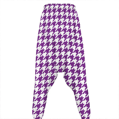 Purple And White Houndstooth Print Hammer Pants