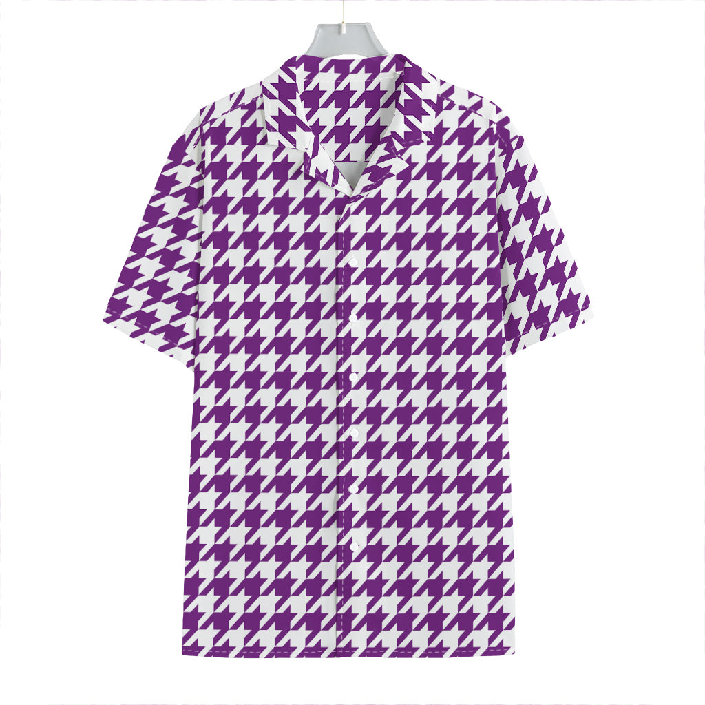 Purple And White Houndstooth Print Hawaiian Shirt