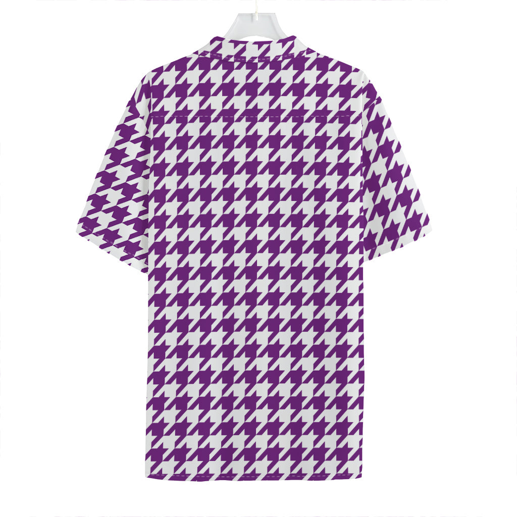 Purple And White Houndstooth Print Hawaiian Shirt