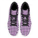 Purple And White Houndstooth Print High Top Leather Sneakers