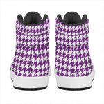 Purple And White Houndstooth Print High Top Leather Sneakers