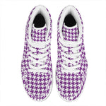 Purple And White Houndstooth Print High Top Leather Sneakers