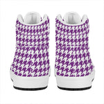 Purple And White Houndstooth Print High Top Leather Sneakers