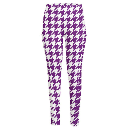 Purple And White Houndstooth Print High-Waisted Pocket Leggings