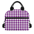 Purple And White Houndstooth Print Insulated Lunch Bag