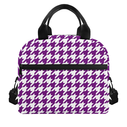 Purple And White Houndstooth Print Insulated Lunch Bag
