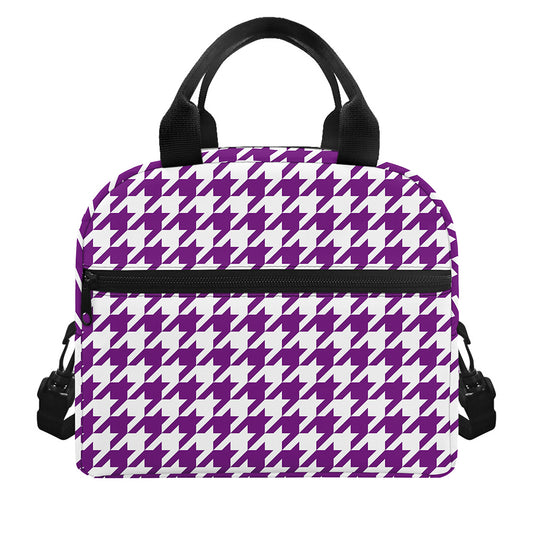 Purple And White Houndstooth Print Insulated Lunch Bag