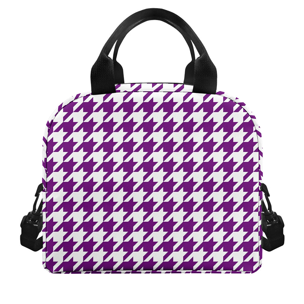 Purple And White Houndstooth Print Insulated Lunch Bag