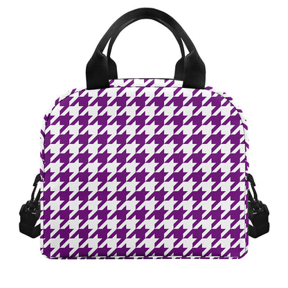 Purple And White Houndstooth Print Insulated Lunch Bag