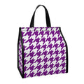 Purple And White Houndstooth Print Insulated Lunch Tote