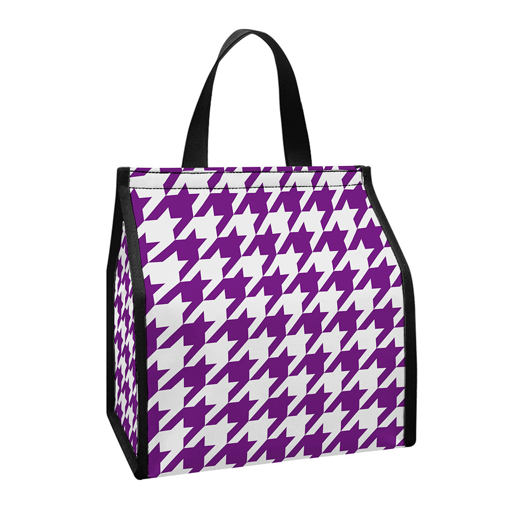Purple And White Houndstooth Print Insulated Lunch Tote