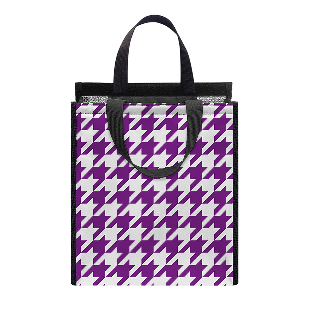 Purple And White Houndstooth Print Insulated Lunch Tote