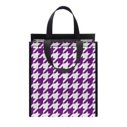 Purple And White Houndstooth Print Insulated Lunch Tote