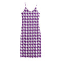 Purple And White Houndstooth Print Jersey Midi Cami Dress