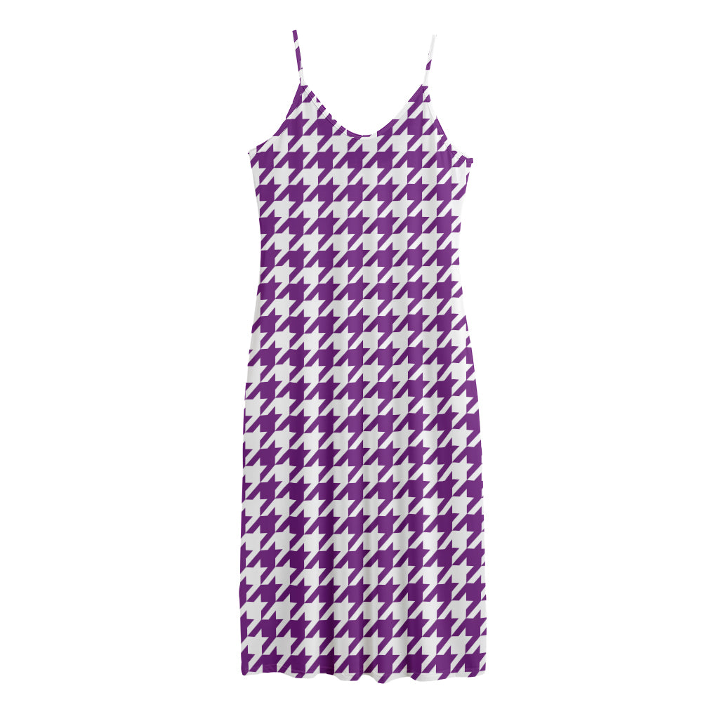 Purple And White Houndstooth Print Jersey Midi Cami Dress