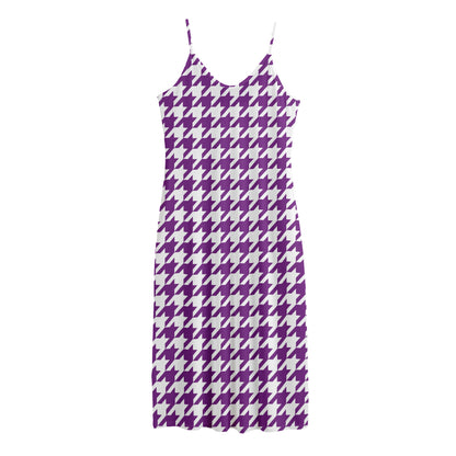 Purple And White Houndstooth Print Jersey Midi Cami Dress