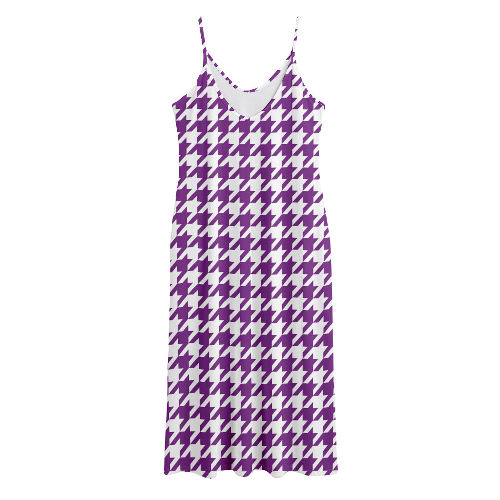 Purple And White Houndstooth Print Jersey Midi Cami Dress