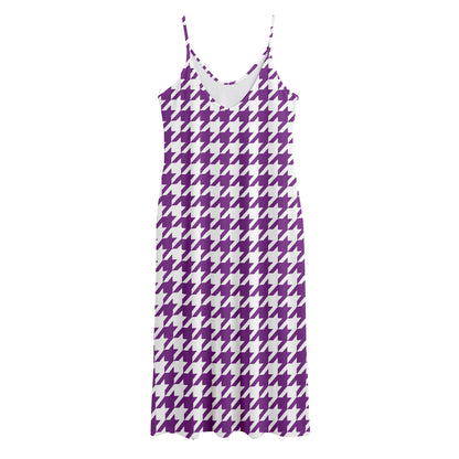 Purple And White Houndstooth Print Jersey Midi Cami Dress
