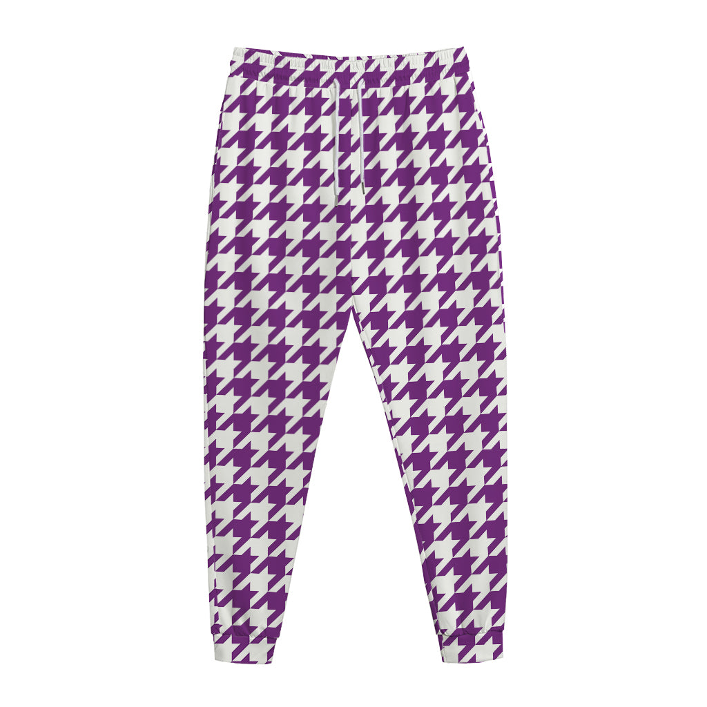 Purple And White Houndstooth Print Jogger Pants