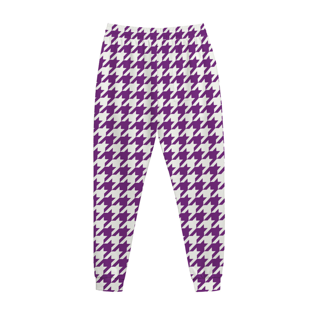 Purple And White Houndstooth Print Jogger Pants