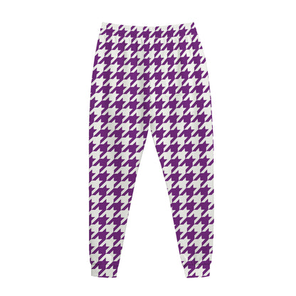Purple And White Houndstooth Print Jogger Pants