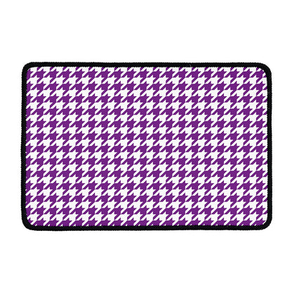 Purple And White Houndstooth Print Kitchen Mat