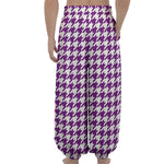 Purple And White Houndstooth Print Lantern Pants