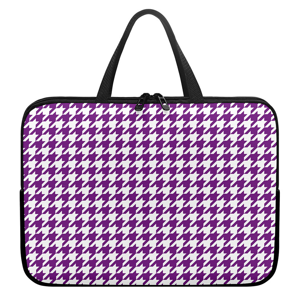 Purple And White Houndstooth Print Laptop Sleeve With Handle