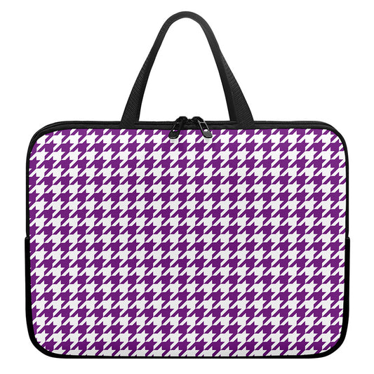Purple And White Houndstooth Print Laptop Sleeve With Handle