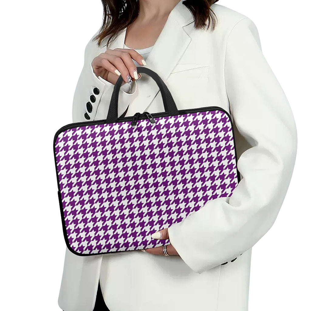 Purple And White Houndstooth Print Laptop Sleeve With Handle