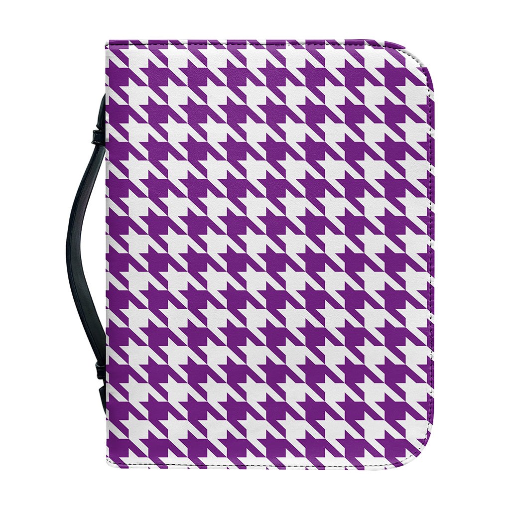 Purple And White Houndstooth Print Leather Bible Cover