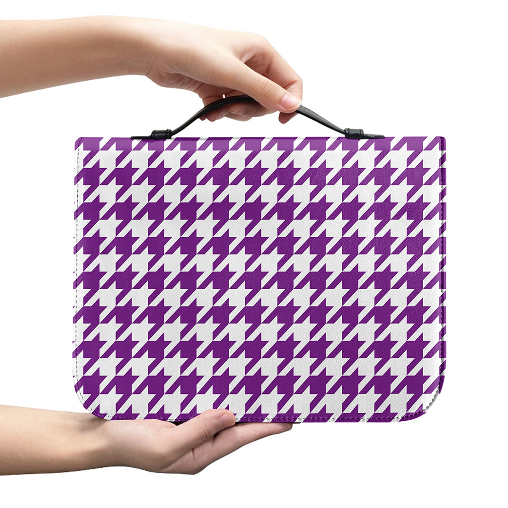 Purple And White Houndstooth Print Leather Bible Cover