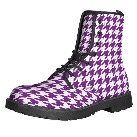 Purple And White Houndstooth Print Backpack