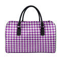 Purple And White Houndstooth Print Leather Duffel Bag