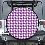 Purple And White Houndstooth Print Leather Spare Tire Cover