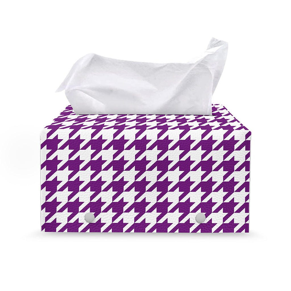 Purple And White Houndstooth Print Leather Tissue Box Cover