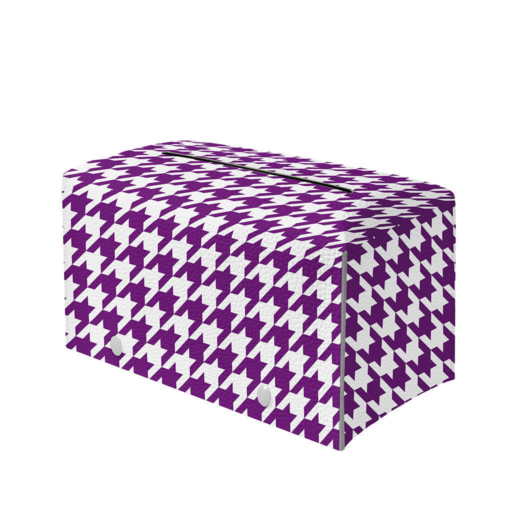 Purple And White Houndstooth Print Leather Tissue Box Cover