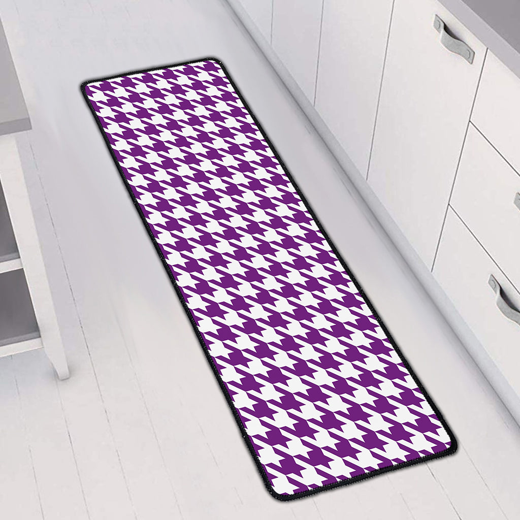 Purple And White Houndstooth Print Long Kitchen Mat