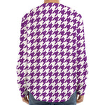 Purple And White Houndstooth Print Long Sleeve Baseball Jersey