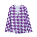 Purple And White Houndstooth Print Long Sleeve Short Coat