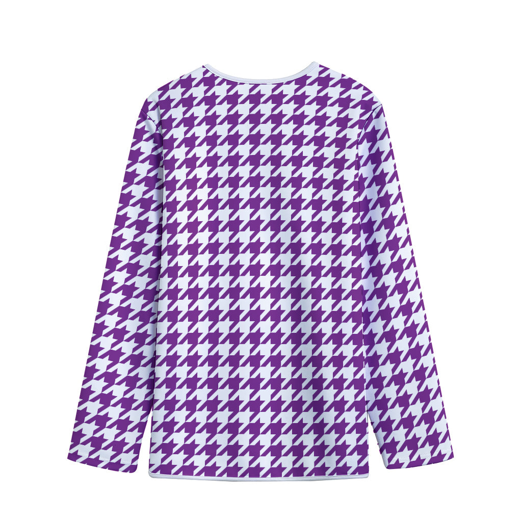 Purple And White Houndstooth Print Long Sleeve Short Coat