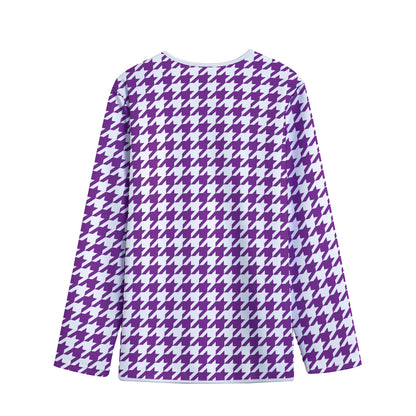 Purple And White Houndstooth Print Long Sleeve Short Coat