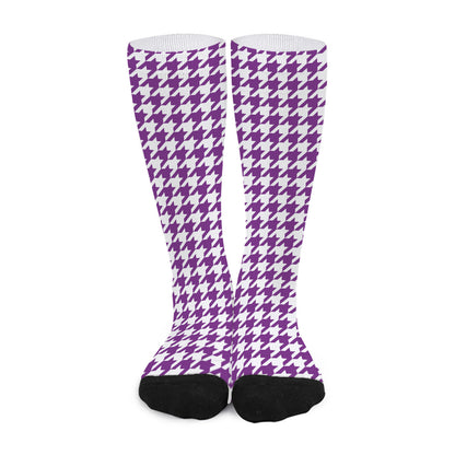 Purple And White Houndstooth Print Long Socks