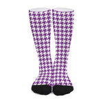 Purple And White Houndstooth Print Long Socks