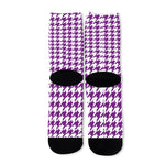 Purple And White Houndstooth Print Long Socks
