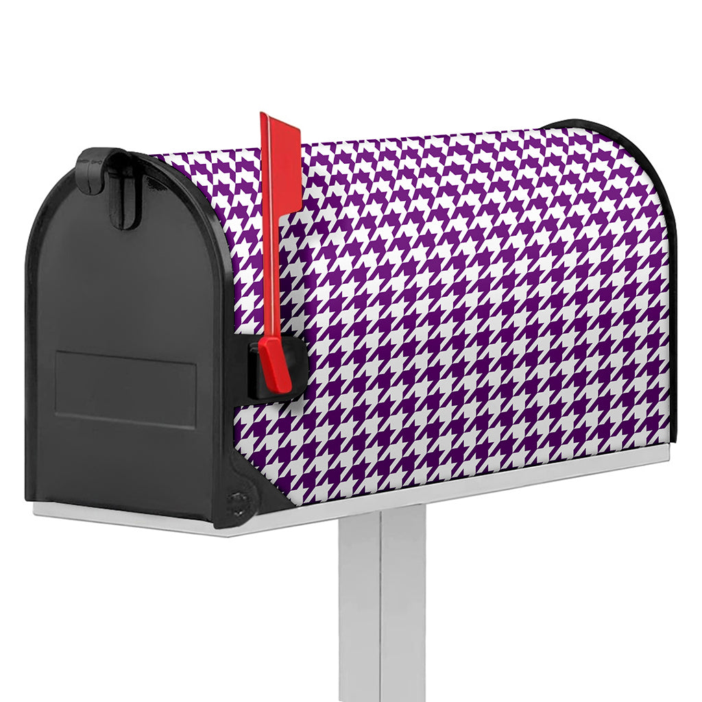 Purple And White Houndstooth Print Mailbox Cover