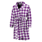 Purple And White Houndstooth Print Men's Bathrobe