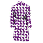 Purple And White Houndstooth Print Men's Bathrobe